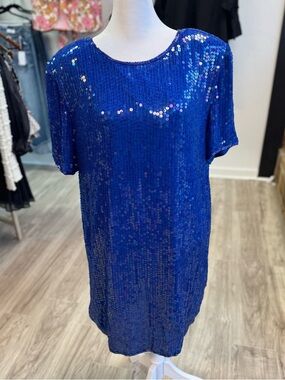 Jasmine Royal Blue Sequin Short Sleeve Shift Dress